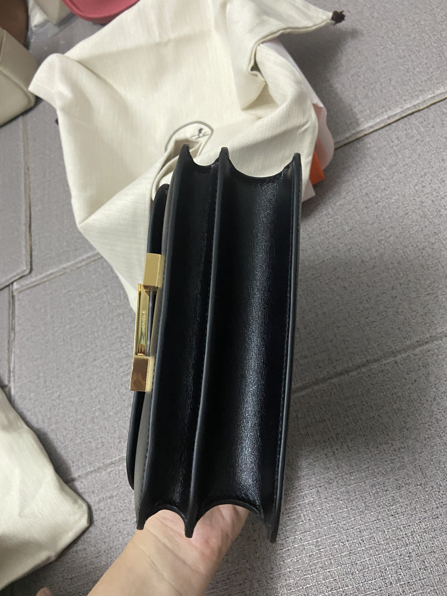 Hermes Constance 18 Mini Shoulder Bag In Black Box Leather